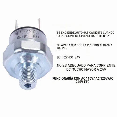Vista 6 de Interruptor de presión de aire 85-100 PSI 1/8"-27 NPT DC 24V 12V Compresor de aire 100PSI DC