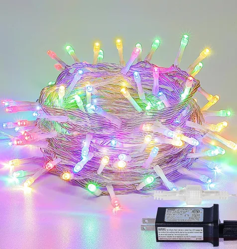 Vista 15 de Cadena de 200 luces LED de 98 pies, impermeables con 8 modos con memoria, fuente de alimentación certificada por UL de 30 V para el hogar, jardín
