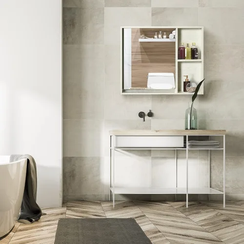 Vista 6 de kleankin Botiquín de baño de 31.5 x 25.5 pulgadas con espejo, estante de almacenamiento, armario de baño montado en la pared para sala de estar