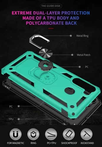 Vista 6 de Funda para Galaxy A21, con protector de pantalla HD, [grado militar] anillo de montaje en coche con soporte híbrido de policarbonato duro suave TPU