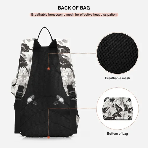 Vista 4 de Tenni - Bolsa de raqueta de bádminton para almacenamiento grande, color negro y blanco, mariposa, accesorios deportivos, mochila para tenis