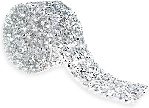 Vista 9 de Hahiyo Cinta de diamantes de imitación de cristal, pegamento térmico, reutilizable, elástico, rollo de malla brillante, 1 yarda, palo de planchar