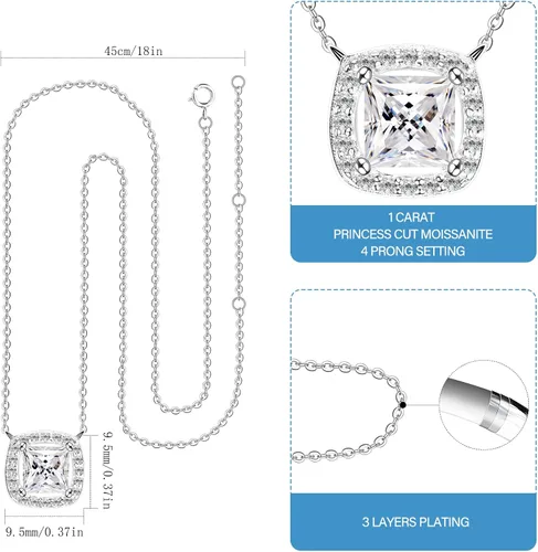 Vista 2 de HMJ Moissanite Diamond Necklace for Women,1Carat White Gold Moissanite Drop Pendant Necklace,Silver Women Moissanite Jewelry Birthday Gift for Wife
