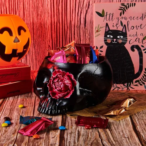 Vista 4 de Macetero gótico para decoración del hogar, maceta negra para decoración de habitación, maceta para suculentas con drenaje para dulces de Halloween