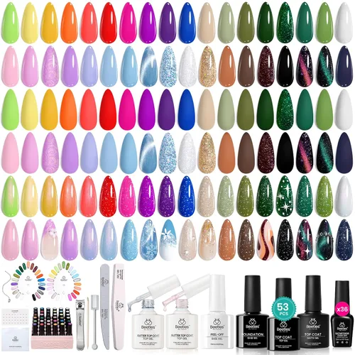 Vista 10 de Beetles - Kit de esmalte de uñas de gel con luz UV, 80 unidades, 55 colores Color Enchantment with Everything Base Top Coat Beginner Starter at