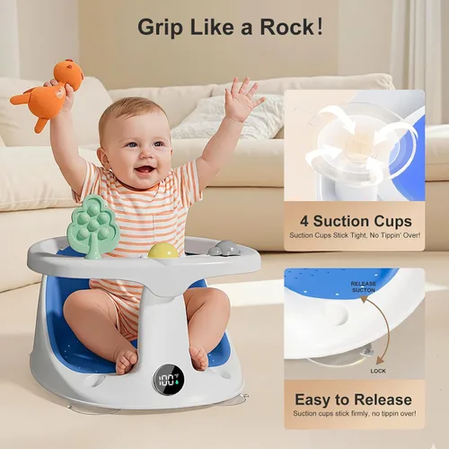 Vista 5 de Asiento de baño para bebés de 6 meses en adelante, asientos de bañera para bebés sentados con taza de enjuague, antideslizante, cómodo, esenciales