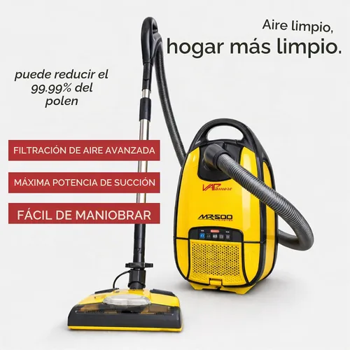 Vista 6 de Vapamore Aspiradora MR-500 Vento con cable retráctil, aspiradora multiusos de grado profesional con accesorios, incluye 6 bolsas de polvo HEPA