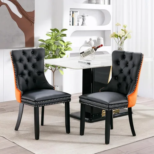 Vista 84 de SoarFlash Juego de 2 sillas de comedor de terciopelo, silla lateral de respaldo alto, silla lateral moderna tapizada de alta gama con botones Beige
