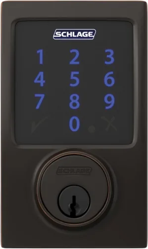 Vista 8 de Schlage Connect BE469ZP CEN 716 - Cerradura de seguridad inteligente con alarma incorporada, moldura Century en bronce envejecido