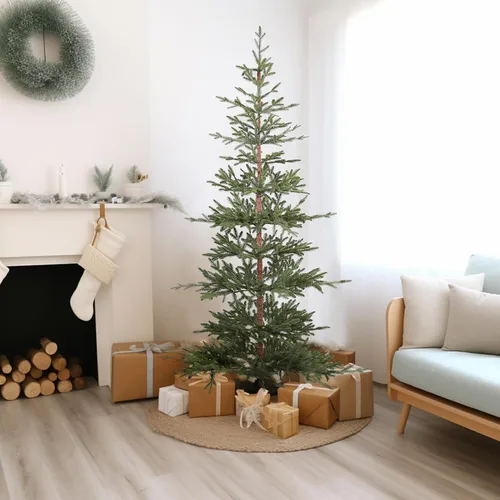 Vista 4 de WBHome Pre-Lit 7 FT Alpine Fir Artificial Christmas Tree with 300 Clear Lights, Sparse Christmas Tree, Green Verde