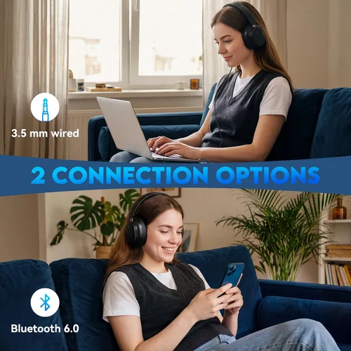 Vista 6 de Auriculares Bluetooth, auriculares con cancelación de ruido inalámbricos Negro