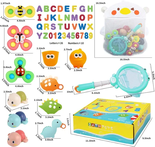 Vista 8 de LZZAPJ Juguetes de baño para bebés de 1 a 3 años, juguete de bañera para niños con 36 letras y números de espuma para el baño, juegos de pesca
