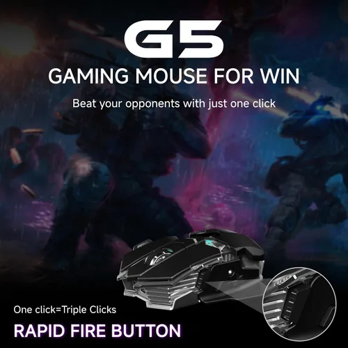 Vista 6 de EWEADN G5 - Mouse inalámbrico para juegos, 12800 DPI RGB ajustable con 6 modos retroiluminados, llave de fuego rápido, 9 botones macro programables