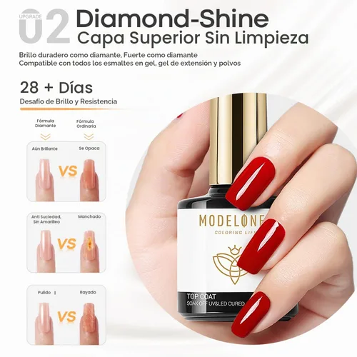 Vista 4 de modelones Gel Top Base Coat Set No Wipe Glossy Matte Finish 3PCS A-transparente-3