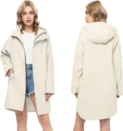 Vista 2 de UNIQUEBELLA Impermeable para mujer, chaqueta impermeable para exteriores, gabardina ligera para mujer
