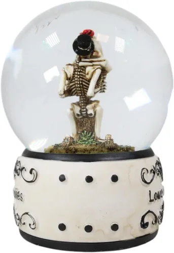 Vista 5 de Ebros Gift Day of the Dead Love Never Dies Bride and Groom - Esqueletos franceses de besos arrodillados por cementerio Globo de agua con purpurina