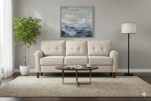 Vista 13 de Container Furniture Direct Kouchouk - Muebles de sala de estar de terciopelo cómodos de tres plazas, sofá moderno de mediados de siglo, sofá biplaza