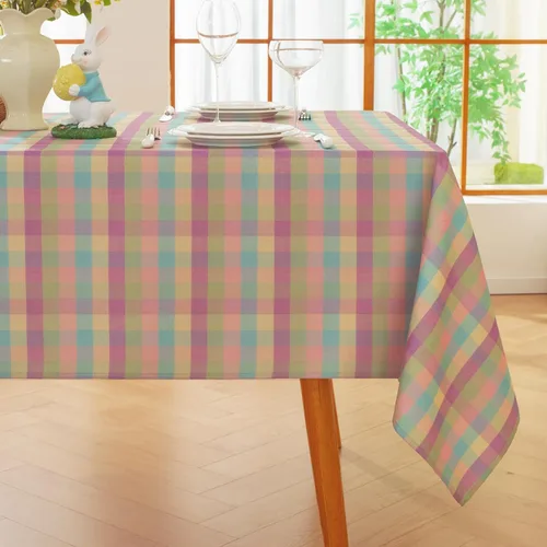 Vista 13 de Alsoo Mantel redondo de cuadros beige de 60 pulgadas, mantel circular a cuadros, lavable, sin arrugas, de lino y algodón, para picnic, cocina