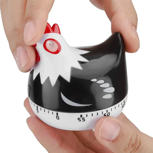 Vista 5 de Lindos temporizadores de 60 minutos con alarma fuerte, temporizador manual de dibujos animados de pollo para cocinar y hornear (negro)
