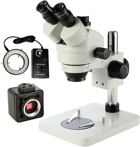 Vista 3 de Kit de accesorios para microscopio 3.5X-180X Trinocular Microscopio Aluminio Zoom Continuo Microscopio Juego de Microscopio Diapositivas