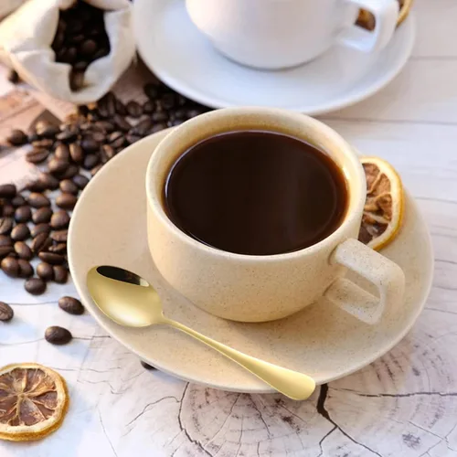 Vista 3 de SourceTon Juego de 8 cucharas de café de acero inoxidable chapadas en oro para postre, azúcar, té, aperitivos (4.9 pulgadas)