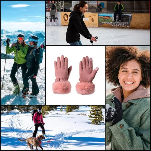 Vista 6 de Hysenm Women Winter Gloves With Touch Screen Fingers Warm Suede Gloves Texting Thermal Windproof Mittens for Driving Running