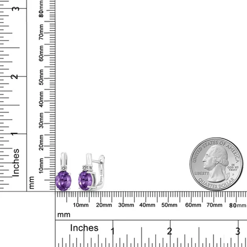 Vista 2 de Gem Stone King Aretes de plata de ley 925 con amatista púrpura y diamantes blancos para mujer