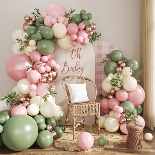 Vista 15 de Kit de arco de globos verde salvia azul pastel, 124 piezas de globos macarón amarillo blanco verde para decoraciones de cumpleaños de ganso, género