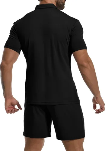 Vista 3 de YTD Conjunto de camisa polo y pantalones cortos casuales de manga corta para hombre, conjunto de dos piezas de verano con cremallera para hombre