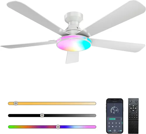 Vista 25 de Ventiladores de techo con luces, ventilador de techo empotrado de perfil Marrón