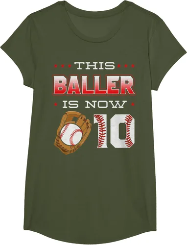 Vista 76 de This Baller Is Now 10 - Camiseta de béisbol para fiesta temática de cumpleaños número 10, Negro