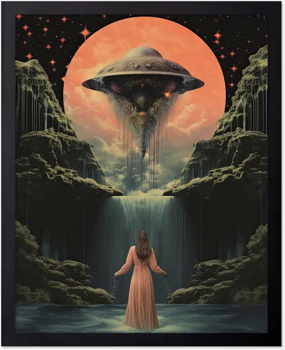 Vista 83 de Poster Master Póster OVNI – Impresión de mujer enmascarada – Arte extraterrestre – Arte surrealista – Arte de ciencia ficción – Regalo para hombres