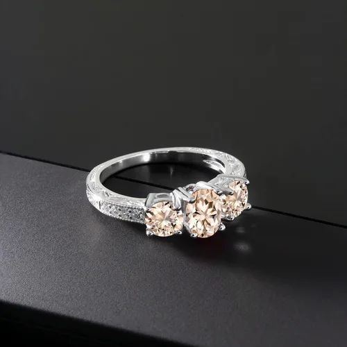 Vista 57 de Gem Stone King Anillo de compromiso de 3 piedras preciosas de oro blanco de 10 quilates con piedra natal y diamantes cultivados en laboratorio