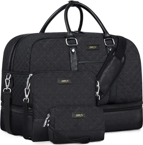 Vista 143 de IBFUN Bolsas de fin de semana para mujer, bolsa grande de lona para viaje, bolsa de viaje con compartimento para zapatos, 21 pulgadas, juego de 3