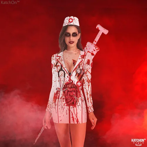 Vista 7 de KatchOn, Bloody Nurse Halloween Costumes for Women - Halloween Costume Adult Zombie Nurse Costume for Halloween Party