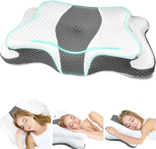 Vista 9 de CHxxy Memory Foam Pillows, Cervical Pillow for Neck and Shoulder Pain Relief, Ergonomic Contour Bed Pillow, Soft for Side Sleep Stomach Sleeping and