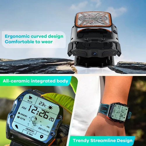 Vista 3 de Rogbid Model X Global 4G LTE SmartWatches - Teléfono para hombres con cámara dual de 13MP+5MP de cerámica con tarjeta SIM, monitor de sueño
