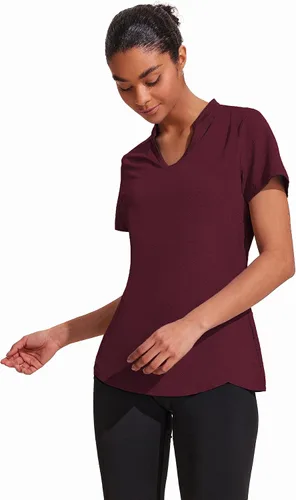 Vista 2 de COOrun Camisetas de entrenamiento para mujer, manga corta, cuello en V, absorben la humedad, camisetas de yoga, golf, atletismo, correr, camisetas