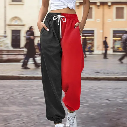 Vista 3 de Pantalones deportivos para mujer, ajuste holgado, cintura alta, para otoño e invierno, con bolsillos