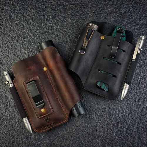 Vista 7 de VIPERADE PJ15 Funda multiherramienta para cinturón, funda de linterna de cuero, organizador de cinturón EDC, organizador de bolsillo EDC de cuero