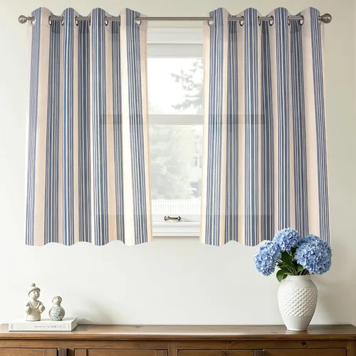 Vista 121 de DriftAway Cortinas de estilo granja con rayas verticales de lino mezclado texturizado con filtro de luz semitransparente para sala de estar