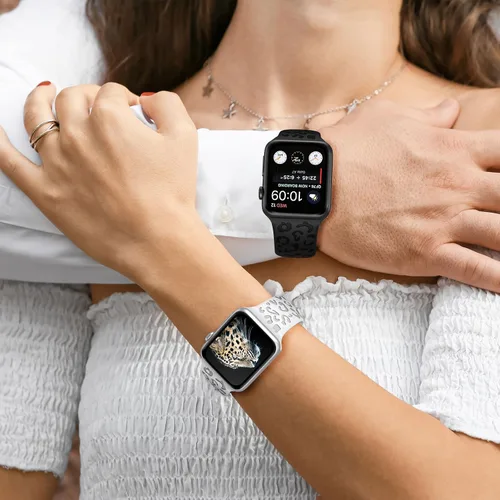 Vista 6 de Correas deportivas de silicona con grabado de leopardo para Apple Watch Band de 1.575 in 1.496 in 1.614 in 1.654 in 1.732 in 1.772 in 1.811 in 1.929