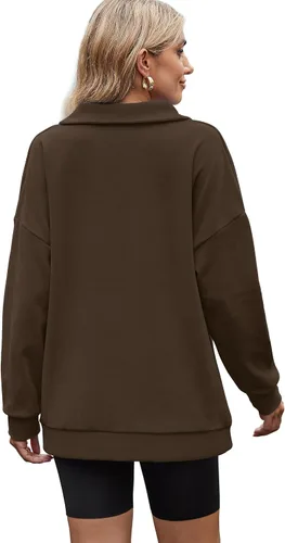 Vista 4 de Dofaoo Sudaderas para mujer de manga larga con cuello en V, ajuste holgado, túnica para leggings, sudadera con cuello