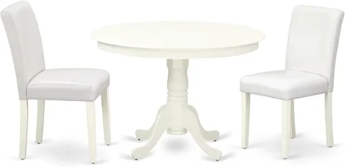 Vista 16 de East West Furniture HLAB5-MAH-72 - Juego de mesa de comedor de 5 piezas, incluye una mesa de comedor redonda con pedestal y 4 sillas tapizadas