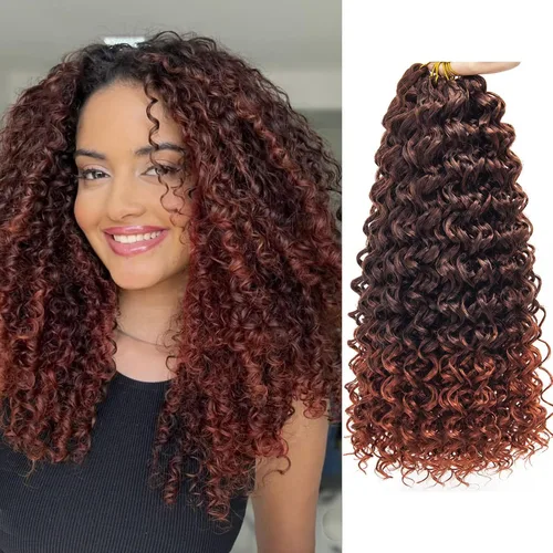 Vista 66 de GoGo Curl Crochet Hair 18 pulgadas onda de agua pelo sintético bohemio ganchillo trenzado jengibre onda profunda extensiones de cabello trenzado