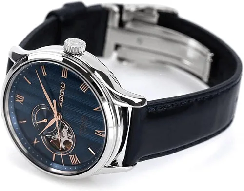 Vista 3 de Seiko SSA421J1 - Reloj de piel de zafiro automático para jardín japonés con forma de corazón abierto