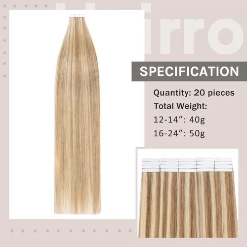 Vista 5 de Hairro Extensiones de cabello humano con cinta adhesiva invisible de doble cara de trama cutánea, 18 pulgadas, 1.76 oz, 20 unidades por paquete + 10