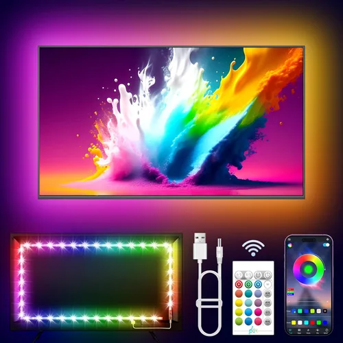 Vista 7 de KANTUTOE Retroiluminación LED para TV, luces LED de 9.84 pies para TV de 32 a 43 pulgadas, luces de TV RGB detrás con sincronización de música