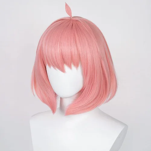 Vista 3 de Cindylou Anya - Peluca de Bob rosa para Anya Forger Cosplay para Spy x Family Cosplay Pelucas sintéticas de alta resistencia al calor para fiestas