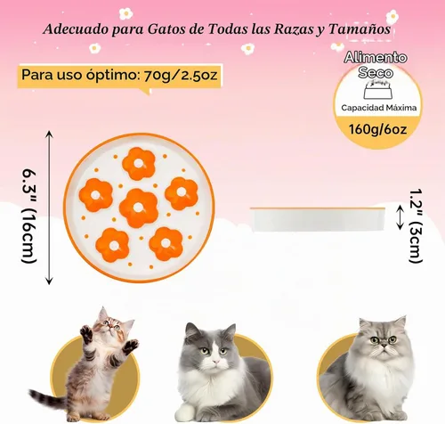 Vista 2 de Cuenco de cerámica para gatos con alimentación lenta, 6.3 pulgadas Naranja